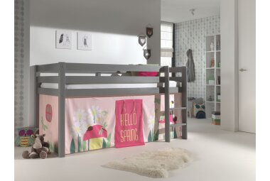 Kinderbett Karolina 210x114x106 Massivholz Grau Textilset...