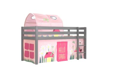 Kinderbett Karolina 210x114x106 Massivholz Grau Textilset...