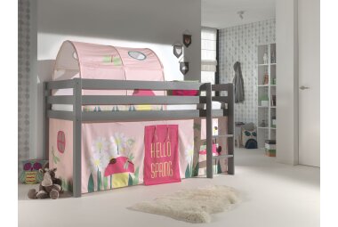 Kinderbett Karolina 210x114x106 Massivholz Grau Textilset...