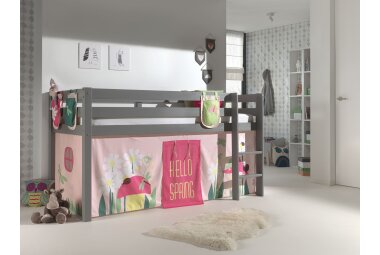 Kinderbett Karolina 210x114x106 Massivholz Grau Textilset...
