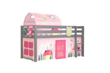 Kinderbett Karolina 210x114x106 Massivholz Grau Textilset...