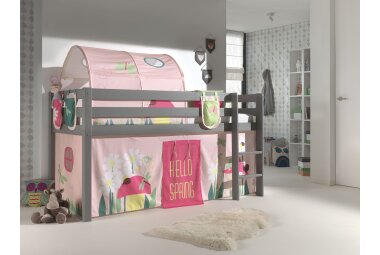 Kinderbett Karolina 210x114x106 Massivholz Grau Textilset...