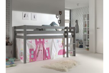 Kinderbett Karolina 210x114x106 Massivholz Grau Textilset...