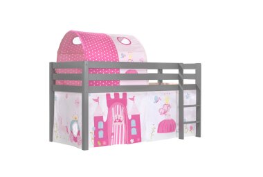 Kinderbett Karolina 210x114x106 Massivholz Grau Textilset...