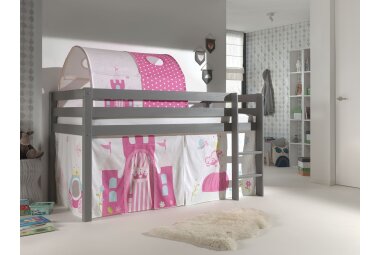 Kinderbett Karolina 210x114x106 Massivholz Grau Textilset...