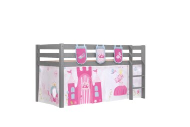 Kinderbett Karolina 210x114x106 Massivholz Grau Textilset...