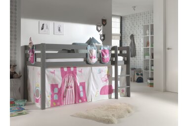 Kinderbett Karolina 210x114x106 Massivholz Grau Textilset...