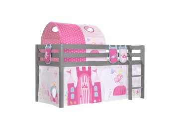 Kinderbett Karolina 210x114x106 Massivholz Grau Textilset...