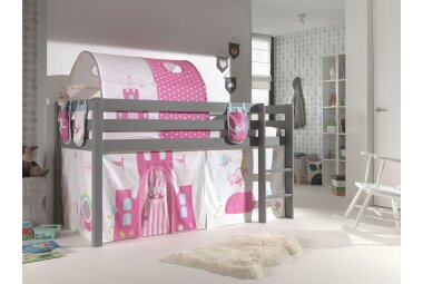 Kinderbett Karolina 210x114x106 Massivholz Grau Textilset...