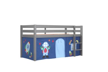 Kinderbett Karolina 210x114x106 Massivholz Grau Textilset...
