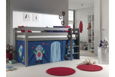 Kinderbett Karolina 210x114x106 Massivholz Grau Textilset...
