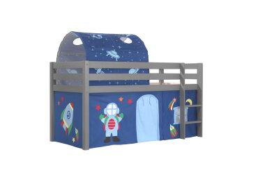 Kinderbett Karolina 210x114x106 Massivholz Grau Textilset...