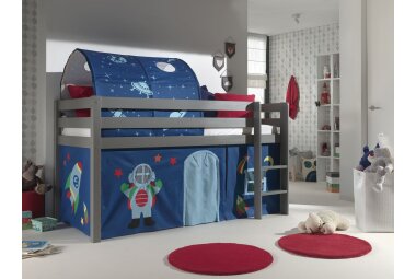 Kinderbett Karolina 210x114x106 Massivholz Grau Textilset...