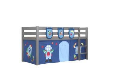 Kinderbett Karolina 210x114x106 Massivholz Grau Textilset...