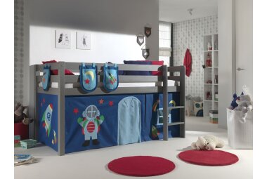 Kinderbett Karolina 210x114x106 Massivholz Grau Textilset...