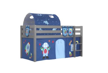 Kinderbett Karolina 210x114x106 Massivholz Grau Textilset...