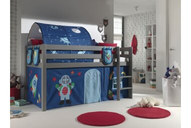 Kinderbett Karolina 210x114x106 Massivholz Grau Textilset...