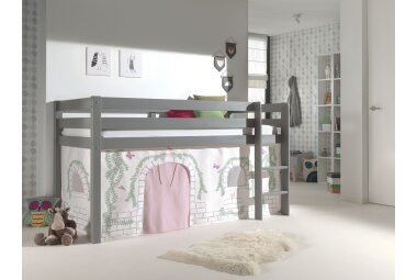 Kinderbett Karolina 210x114x106 Massivholz Grau Textilset...