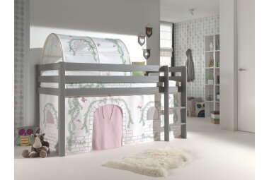 Kinderbett Karolina 210x114x106 Massivholz Grau Textilset...