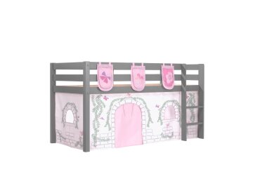 Kinderbett Karolina 210x114x106 Massivholz Grau Textilset...