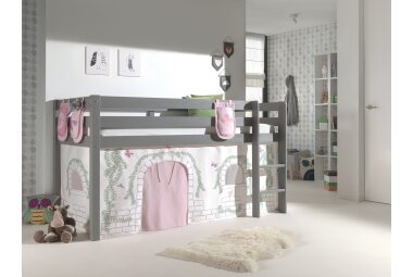 Kinderbett Karolina 210x114x106 Massivholz Grau Textilset...