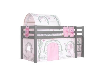 Kinderbett Karolina 210x114x106 Massivholz Grau Textilset...