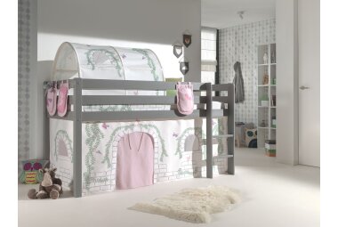 Kinderbett Karolina 210x114x106 Massivholz Grau Textilset...