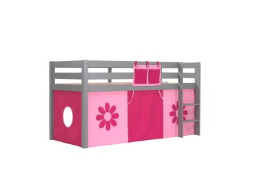 Kinderbett Karolina 210x114x106 Massivholz Grau Textilset...