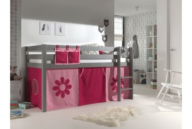 Kinderbett Karolina 210x114x106 Massivholz Grau Textilset...