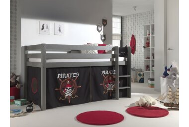 Kinderbett Karolina 210x114x106 Massivholz Grau Textilset...