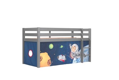 Kinderbett Karolina 210x114x106 Massivholz Grau Textilset...