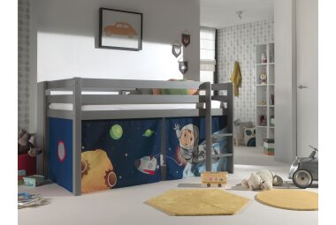 Kinderbett Karolina 210x114x106 Massivholz Grau Textilset...