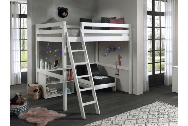 Hochbett Karolina 209x215x190 Kinderbett Massivholz+MDF Weiß