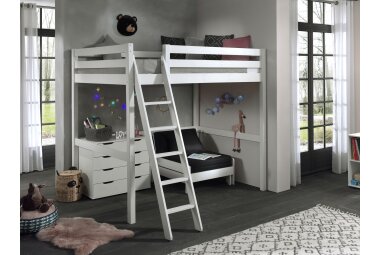 Hochbett Karolina 209x215x190 Kinderbett Massivholz+MDF Weiß