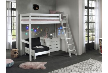 Hochbett Karolina 209x165x190 Kinderbett Massivholz+MDF Weiß