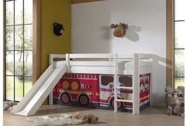 Kinderbett mit Rutsche Karolina Massivholz Weiß...