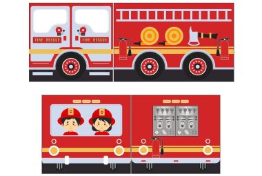 Kinderbett mit Rutsche Karolina Massivholz Grau Textilset Feuerwehr