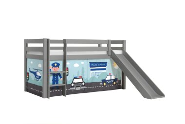 Kinderbett mit Rutsche Karolina Massivholz Grau Textilset...