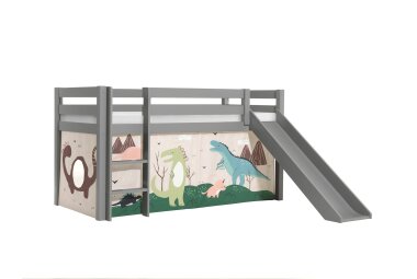 Kinderbett mit Rutsche Karolina Massivholz Grau Textilset...