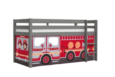 Kinderbett Karolina 210x114x106 Massivholz Grau Textilset...