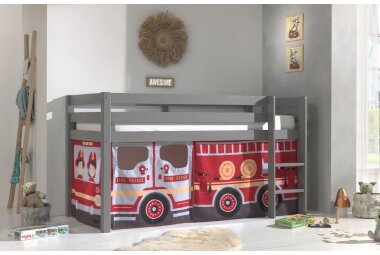 Kinderbett Karolina 210x114x106 Massivholz Grau Textilset...