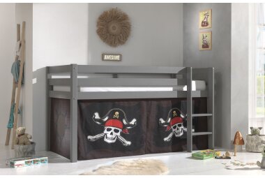 Kinderbett Karolina 210x114x106 Massivholz Grau Textilset...