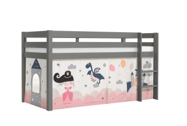 Kinderbett Karolina 210x114x106 Massivholz Grau Textilset...