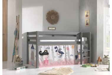 Kinderbett Karolina 210x114x106 Massivholz Grau Textilset...