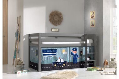 Kinderbett Karolina 210x114x106 Massivholz Grau Textilset...