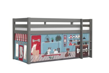 Kinderbett Karolina 210x114x106 Massivholz Grau Textilset...
