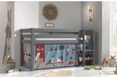 Kinderbett Karolina 210x114x106 Massivholz Grau Textilset...
