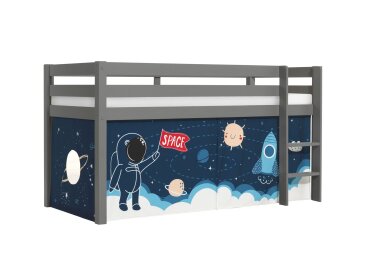 Kinderbett Karolina 210x114x106 Massivholz Grau Textilset...