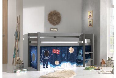 Kinderbett Karolina 210x114x106 Massivholz Grau Textilset...