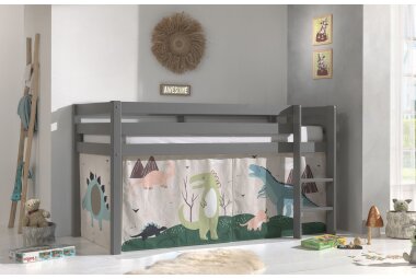 Kinderbett Karolina 210x114x106 Massivholz Grau Textilset...